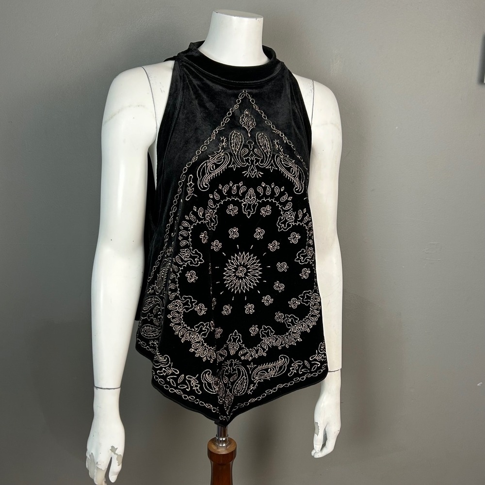 Black Velvet Halter Top Medium Bandana Free People Asymmetrical Soft Grunge Goth